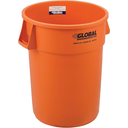 Global Industrial 44 Gallon Plastic Trash Can, Bright Orange 240462BOR